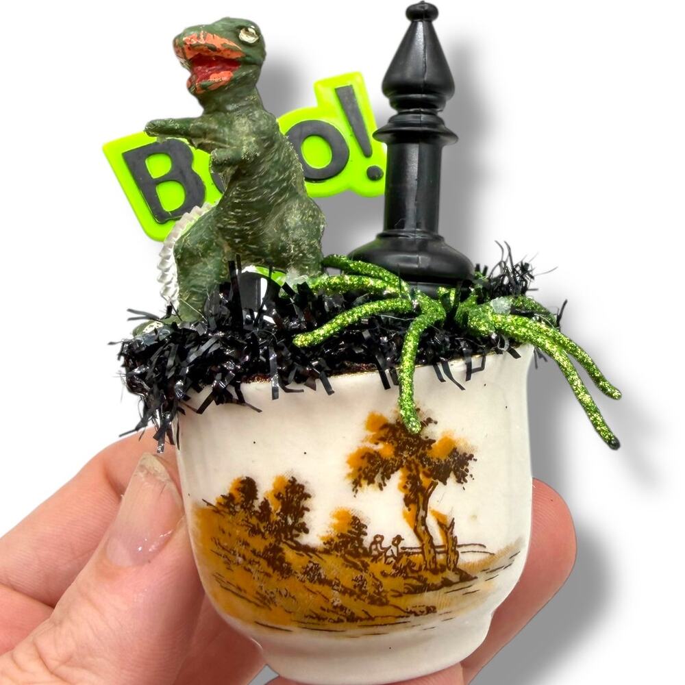 Dinosaur Halloween Decorative Sculpture Assemblage - Vintage Salvage